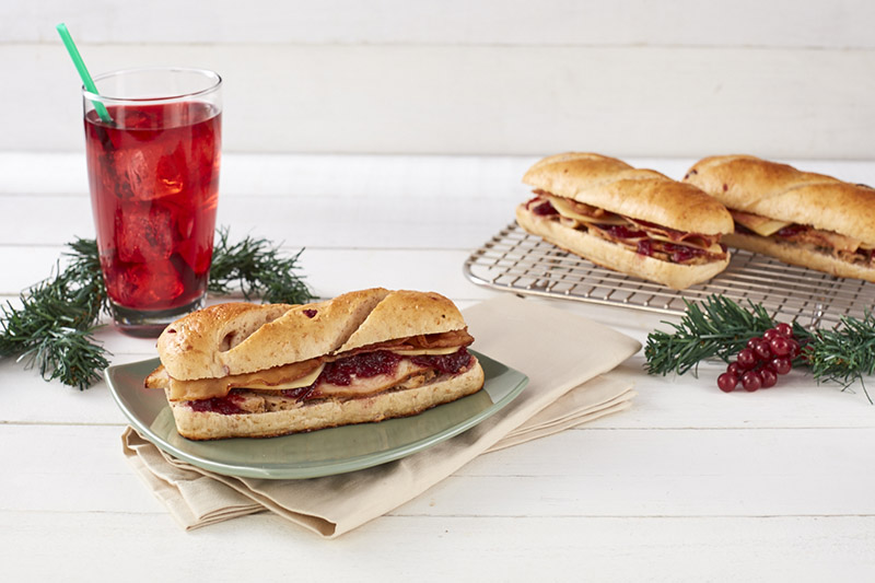 Roasted Turkey and Chicken with Bacon on Cranberry Bread